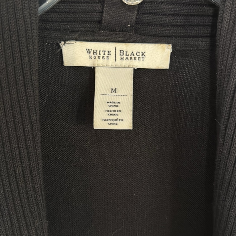 *LIKE NEW* White House Black Market Deep Black Open Cardigan w/ Drape Front - M - Picture 6 of 13